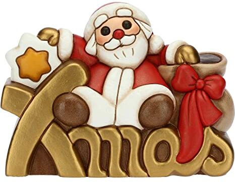 THUN Natale 2022 Soprammobile Babbo Natale su Scritta Xmas in Ceramica Decorata a Mano Idea Regalo Natale 2022-15x7.2x11 cm h