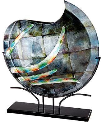 GILDE GlasArt  Vaso decorativo rotondo Varosia, vetro grigio, altezza 52 cm