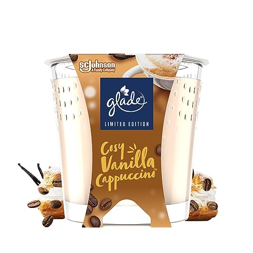 glade Candela profumata in vetro, Cosy Vanilla Cappuccino, arricchita con oli essenziali, confezione da 6 (6 x 129 g)