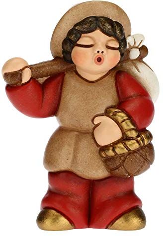 THUN Statuina Presepe Uomo con Fagotto Decorazioni Natale Casa Linea Presepe Classico, Variante Rossa Ceramica 6 x 3,8 x 8 h cm