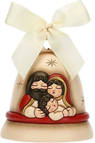 THUN Special Edition 2022 Campanella Beige in Ceramica Decorata a Mano con Sacra Famiglia Idea Regalo Natale 2022 ø 10.9 cm, 12.6 cm h