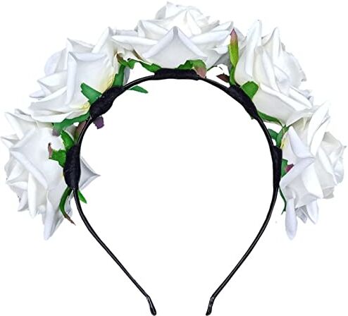 Generic Nuovo copricapo da ghirlanda da sposa con fiore di seta, fascia floccata con rosa di simulazione di cm, bianco