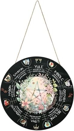 Generic Decorazione da parete pagana ruota dell'anno   Targa per porta Wicca vintage da 30,5 cm   Calendario delle streghe con simbolo celeste dell'altare di Yule   Segno pagano strega celeste per colleghi