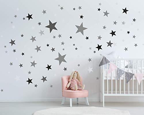 ELES VIDA Adesivo murale 50 stelle per la camera dei bambini set di adesivi murali colori pastello, cielo stellato per bambini da attaccare all'adesivo murale decorazione murale, Grigio nero