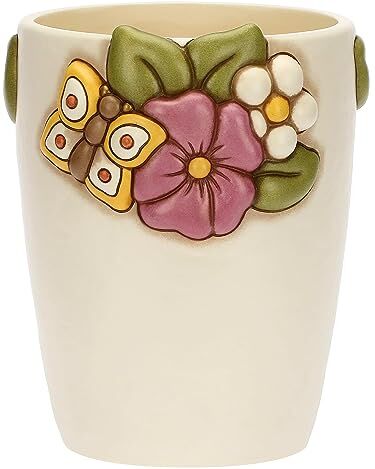 THUN , Vaso con Fiore di Malva in Ceramica Decorata a Mano, Versione Grande, Linea Racconti d'Autunno, 23x21.5x27 cm h