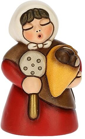 THUN Donna con Castagne in Ceramica Decorata a Mano, Colore Rosso, Linea Presepe Classico, Decorazioni Natale Casa, 5x4.7x8 cm h