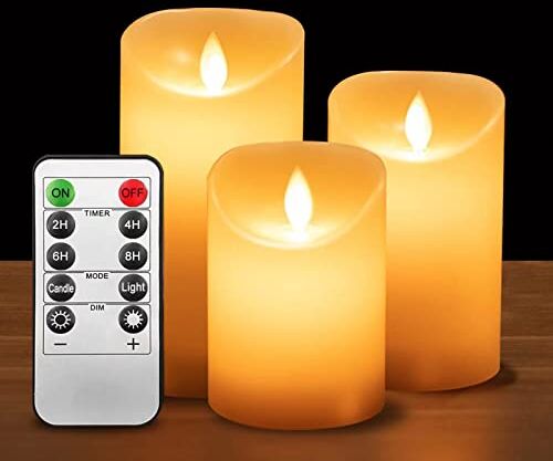 ILEEDear Candele LED finte fiamma oscillante set 3 (10cm, 12.5cm, 15cm), natale decorazioni, lanterne natalizie da interno, bianco caldo