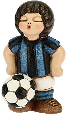 THUN Soprammobile Bimbo Calciatore Nero-Azzurro Accessori Cameretta e Bomboniere Linea Bomboniera Formato Piccolo Ceramica 4,5 x 4,5 x 7 h cm