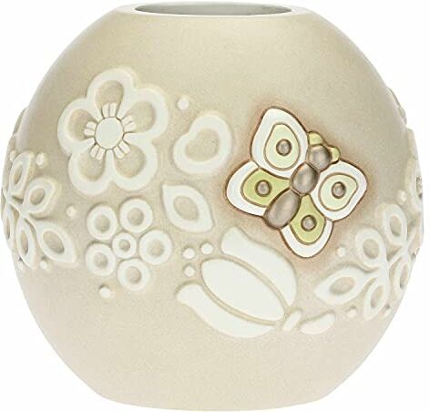 THUN Vasetto Decorativo con Farfalla e Fiori Linea Prestige Idea Regalo Ceramica 19x15x15 cm h; Bocca Superiore 9x7 cm