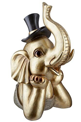 Gilde Scultura decorativa con elefante con cilindro in resina – Colore: oro – altezza 29 cm
