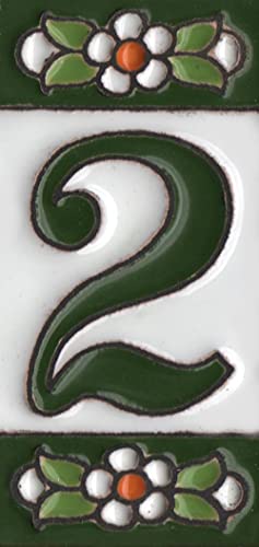 Generic Piastrelle in ceramica con numeri e lettere, motivo floreale verde, dimensioni delle piastrelle: 7,5 cm x 3,5 cm, 2 a 10 cornici per piastrelle (2)