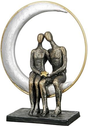 Gilde Scultura decorativa per coppia di innamorati – coppia innamorata seduta – Moonlight – regalo di nozze regalo Natale compleanno – colori: bronzo argento oro – altezza 29 cm