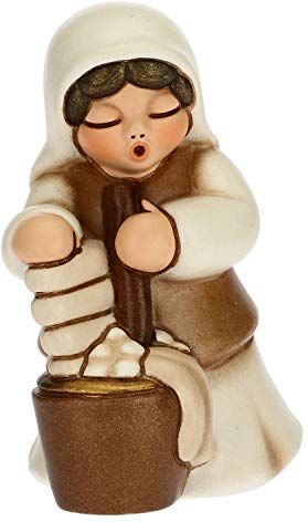 THUN Statuina Presepe Lavandaia Decorazioni Natale Casa Linea Presepe Classico, Variante Bianca Ceramica 5,5 x 5,8 x 8 h cm