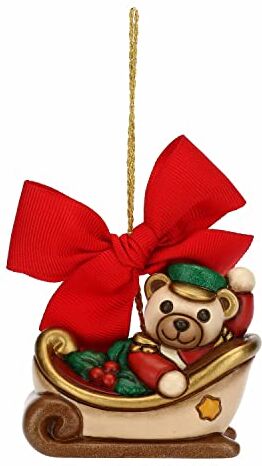 THUN Natale 2022 Slitta Componibile con Iconico Teddy Schiaccianoci Porta Regali in Ceramica Decorata a Mano, Versione Natale 2022-6.3x4x4.7 cm h