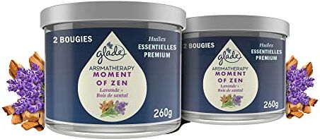 glade Aromatherapy Candela, Moment of Zen, Infuse Oli Essenziali, Lavanda e Legno di Sandalo 2 Candele