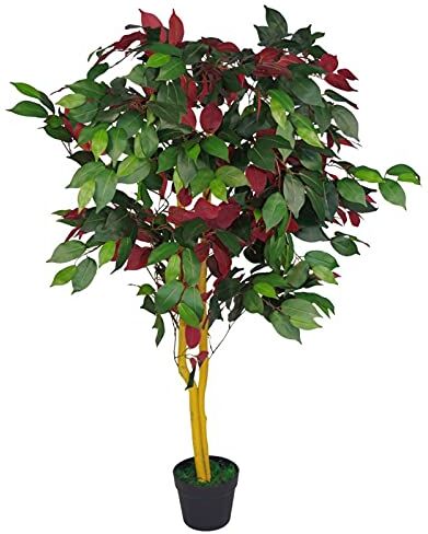 Leaf Albero/pianta artificiale di ficus realistico, 120 cm, rosso verde