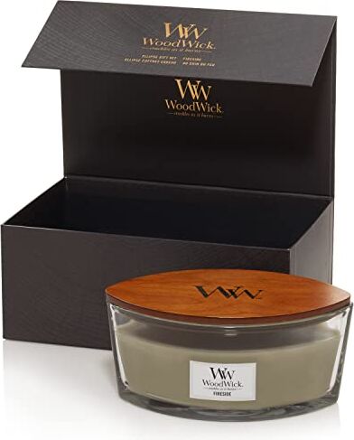 Woodwick candela profumata in confezione regalo   Fireside a ellisse con stoppino scoppiettante   Fino a 50 ore di durata   1 pezzo