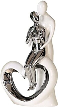 Gilde Scultura decorativa moderna Romance ceramica bianca argento altezza 33,5 cm larghezza 19,5 cm