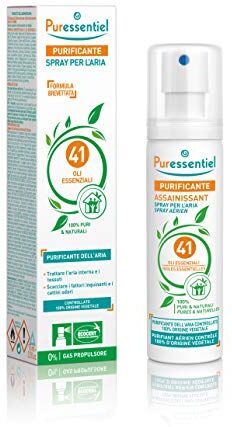 Puressentiel Spray Purificante per l'Aria ai 41 Oli Essenziali, 100% Puri e Naturali, Purifica, Tratta e Igienizza i Tessuti, 0% Gas Propulsore, Formato Viaggio, 75 ml