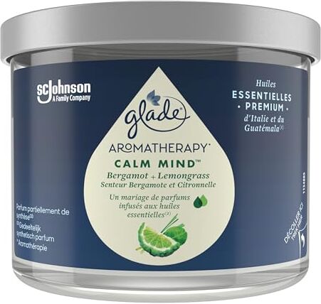 glade Aromatherapy Candela, Calm Mind, Infusi Oli Essenziali, Bergamotto e Citronella 1 Candela