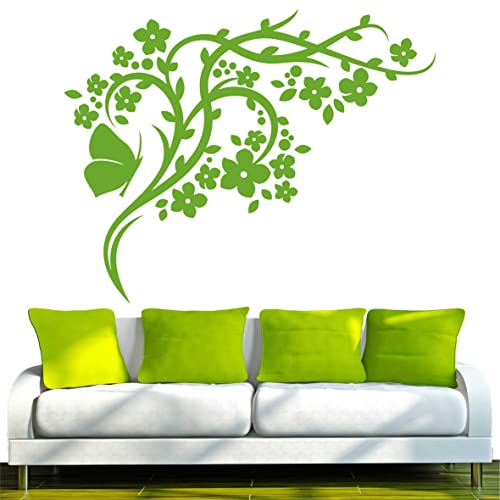 INDIGOS Adesivo da Parete/Wall Stickers – D201 Carino Farfalla pianta di Vite Fiore Tribale, Vinile, Verde Chiaro, 96 x 76 x 1 cm