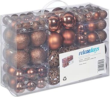 Relaxdays Palline di Natale, Set 100, Addobbi Natalizi, Opache, Lucide, Glitterate, ∅ 3,4 e 6 cm, Decorazioni, Marrone