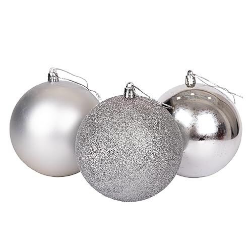 SHATCHI 10 cm/6 palline di Natale infrangibili, argento infrangibile, decorazioni per albero di Natale, palline da appendere, decorazioni natalizie, lucide, opache, glitterate