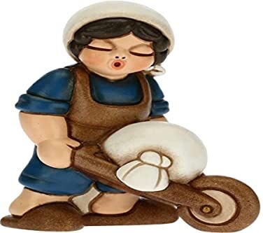 THUN Statuina Presepe Uomo con Carriola Decorazioni Natale Casa Linea Presepe Classico, Variante Blu Ceramica 6 x 4 x 8 h cm