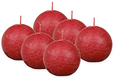 Bolsius Rustik Candela a sfera rossa, 6 pezzi, Ø 7,6 cm, candela decorativa, lunghezza 25 ore, non profumata, contiene cera vegetale naturale, senza olio di palma