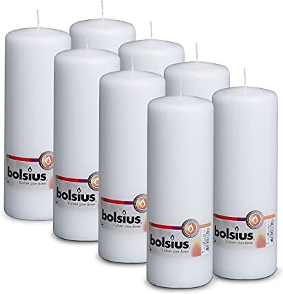 Bolsius Candele a pilastro lisce, colore bianco, set da 8 pezzi, candele decorative per la casa, lunghezza 75 ore, non profumate, per piante naturali, 20 x 7 cm