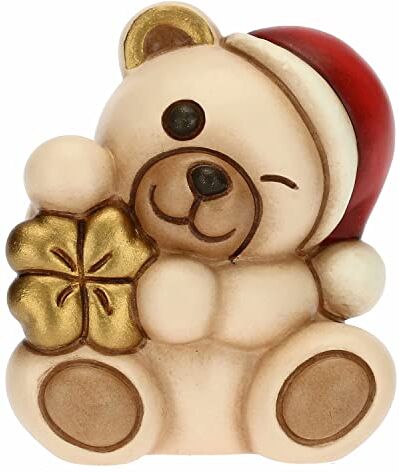 THUN Natale 2022 Soprammobile Mini Teddy con Quadrifoglio Portafortuna in Ceramica Decorata a Mano Idea Regalo Natale 2022-5x4.3x5.5 cm h