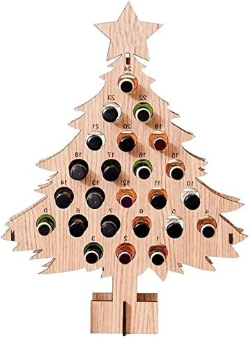 Generic Portabottiglie per vino con albero di Natale, in legno personalizzato per conto alla rovescia, calendario dell'Avvento, porta bottiglie per birra conto alla rovescia per feste e decorazioni per la