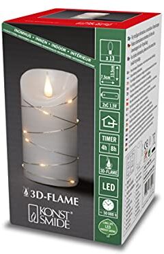 Konstsmide Candele a batteria 3D Living Light a batteria tremolante fiamma in movimento candela vera cera 4 o 8 ore funzione timer 21,5 x 10 cm bianco caldo