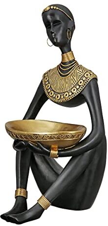 Gilde Scultura decorativa con ciotola – in resina – decorazione africana Safari – Colore: nero oro – altezza 32 cm