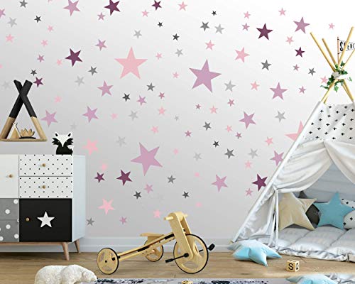 ELES VIDA Adesivo murale 50 stelle per la camera dei bambini set di adesivi murali colori pastello, cielo stellato per bambini da attaccare all'adesivo murale decorazione murale, Grigio rosa viola