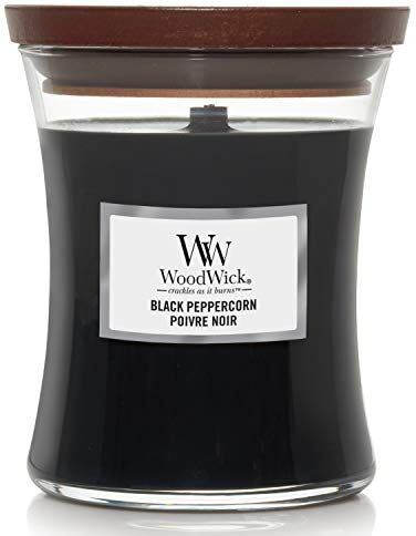 Woodwick Candela profumata Hourglass media con stoppino crepitante   Pepe nero   Durata della fragranza: fino a 60 ore