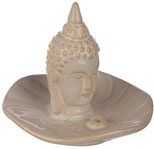 Eden Thai-Bruciatore di incenso con Buddha e Foglie, Ceramica, Multi, Height 9cm Width Depth 10cm