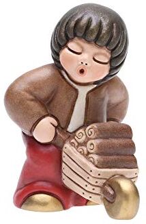 THUN Statuina Presepe Bimbo con Carriola di Legna Decorazioni Natale Casa Linea Presepe Classico, Variante Rossa Ceramica 6,5 h cm