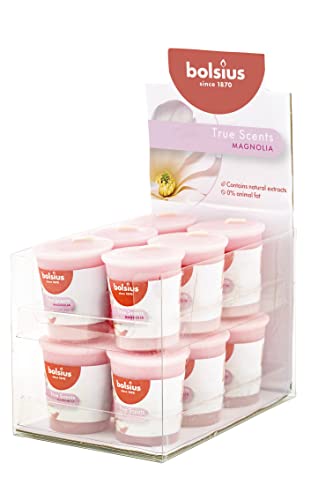 Bolsius True Scents, candele votive profumate, magnolia, rosa, 12 pezzi, lunghezza 15 ore, candele votive, con estratti naturali, cera naturale e vegana, senza olio di palma