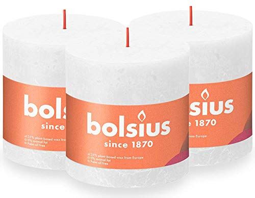 Bolsius Candela rustica a colonna XXL, confezione da 3, lunga durata di 62 ore, candela per la casa, decorazione d'interni, senza profumo, cera vegana naturale, senza olio di palma, 10 x 10 cm