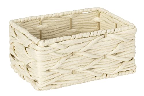 Wenko Scatola da Bagno Vabriano, Piccola Cesta Portaoggetti in Rete di Carta, per Bagno e Ufficio, 19 x 9 x 14 cm, Stile Boho Alla Moda, Beige