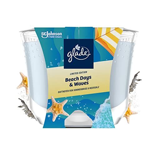 glade Candela profumata a lunga durata in vetro, Beach Days & Waves, durata fino a 39 ore, confezione da 4 (4 x 224 g)