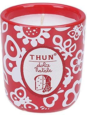 THUN Candela in Vasetto Rosso Dolce Natale Ceramica, Cera Formato Piccolo Altezza 8,5 cm