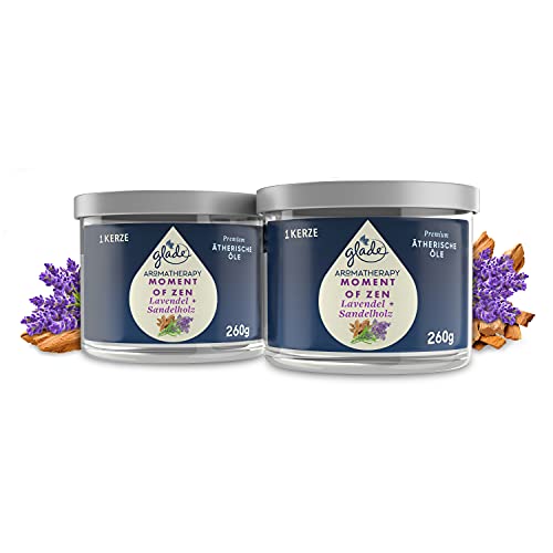 glade Aromatherapy Essential Oils Set di 2 candele profumate al profumo di vetro con oli essenziali, lavanda e legno di sandalo, 2 x 260 g