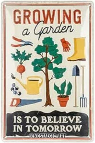 ART Targhe Vintage Growing a Garden – Idea Regalo per Amanti del Giardino, in Metallo, Design Retro per Decorazione, 20 x 30 cm