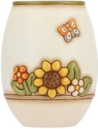 THUN C2293H90 Linea Country Vaso Fiori da Interno, Ceramica, Bianco con Fiori Multicolore e Farfalla, Grande 20.1 x 21.7 x 26.2 cm