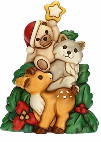 THUN Addobbi Natalizi Teddy e Gli Amici del Bosco in Ceramica Decorata a Mano Idea Regalo Natale 2022-22x14.2x30 cm h