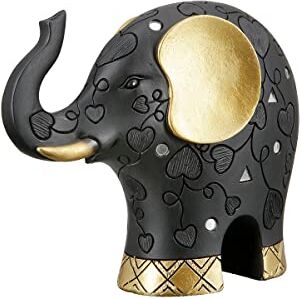 Gilde Scultura moderna con elefante decorativo in resina – decorazione soggiorno colore: nero oro – altezza 20 cm