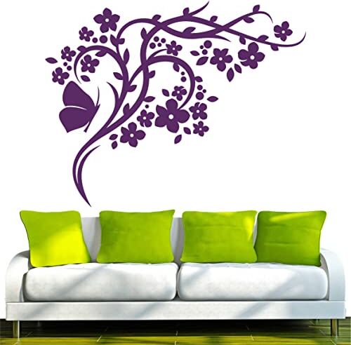 INDIGOS Adesivo da Parete/Wall Stickers – D201 Carino Farfalla pianta di Vite Fiore Tribale, Vinile, Viola, 120 x 95 x 1 cm