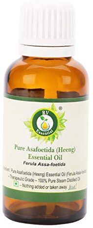 R V Essential Puro Asafoetida (Heeng) Olio essenziale- 5ml (0.169oz) Ferula Assa (100% Puro e Naturale Steam Distilled) Pure Asafoetida (Heeng) Essential Oil